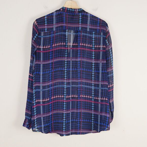 Kut From The Kloth Long Sleeve Houndstooth Plaid Sheer Button Blouse L - Picture 2 of 11
